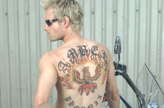 Body tattoo stencil for Footballer's Wives TV Show on actor's back