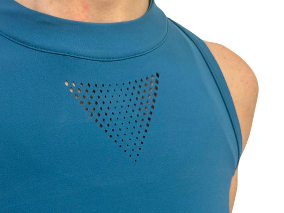 Triangle laser cut in blue women's sports top
