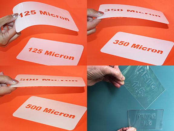 Photo shows 4 stencil materials to illustrate thickness and opacity (PETG is clear)