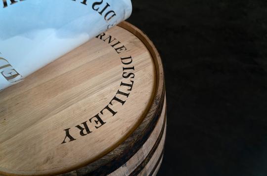Inchdairnie Distillery cask with stencilled logo