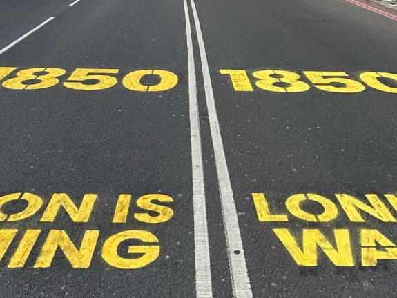 Temporary ground marking for the London Marathon