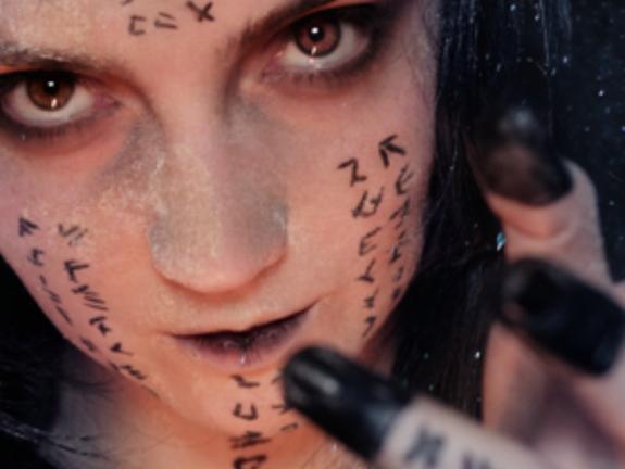 Lizzie Georgiou with The Mummy stencils on her face and hands