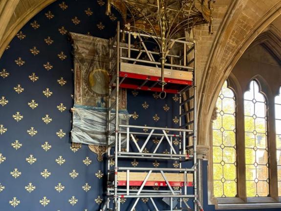 Decorative wall stencilling in progress at Glasgow University