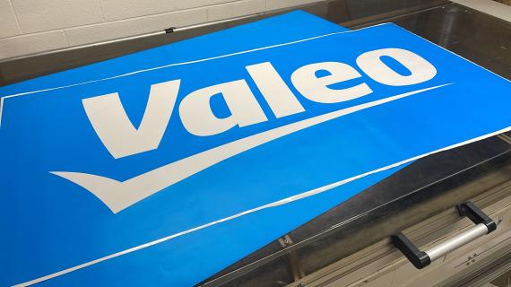 Valeo logo vinyl stencil for flooring revamp