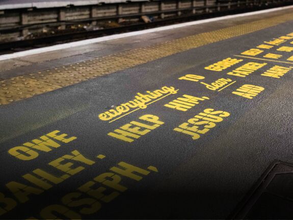 Virgin Trains platform painted with words from It's a Wonderful Life