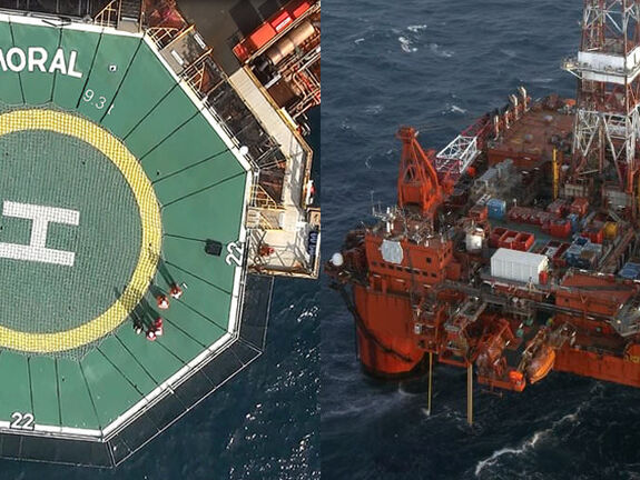 Image showing a close up of the Helipad of the Balmoral offshore rig with an additional overhead view