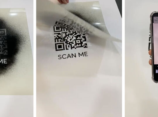 Series of images showing how to create a QR code with a stencil and spray paint