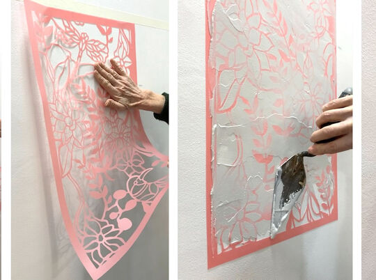 Series of images showing how to stencil with plaster