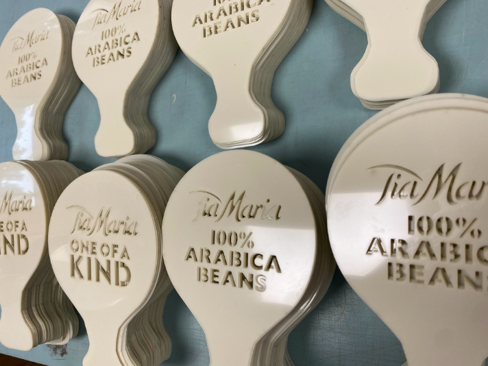 Rows of coffee stencils ready for use