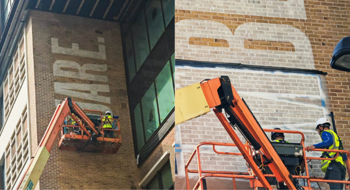 How the Timber Square logo was applied at height