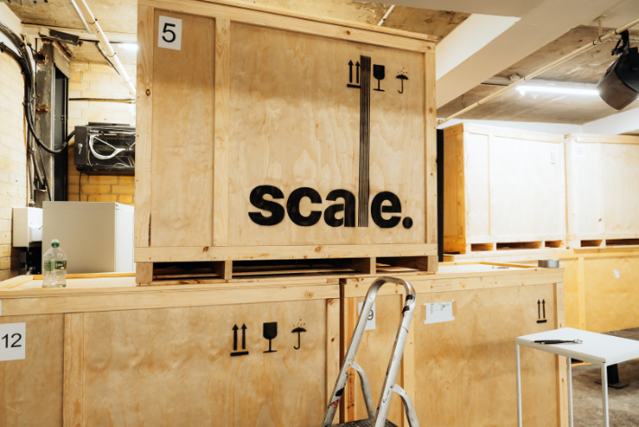 Finished crates with Scale logo spray painted on