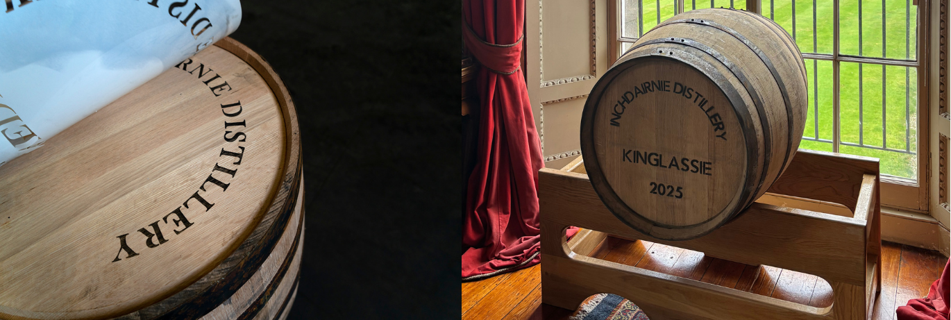 Inchdairnie distillery cask with stencilled logo