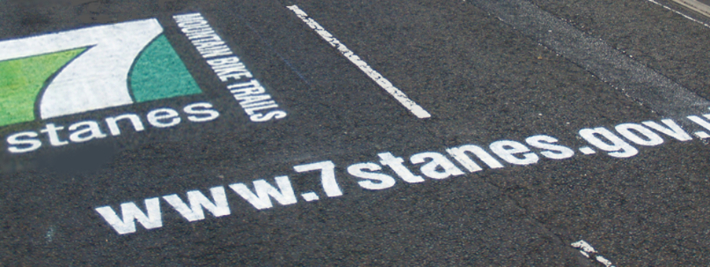 7 Stanes logo stencilled on the road for the Tour of Britain