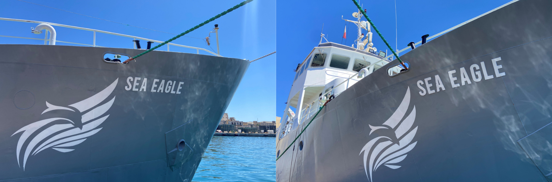 The completed Sea Eagle logo on the yacht hull